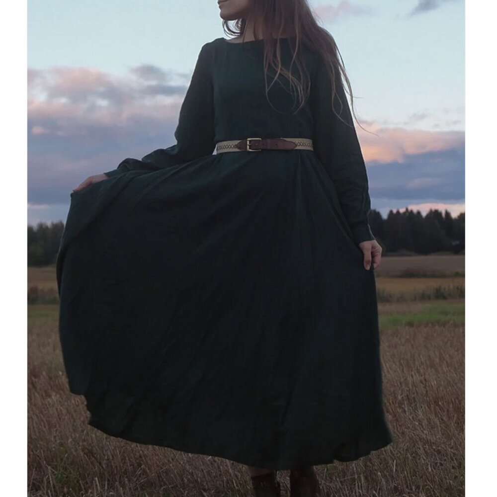 NWOT Xiaolizi Women Vintage inspired green linen dress size small 6